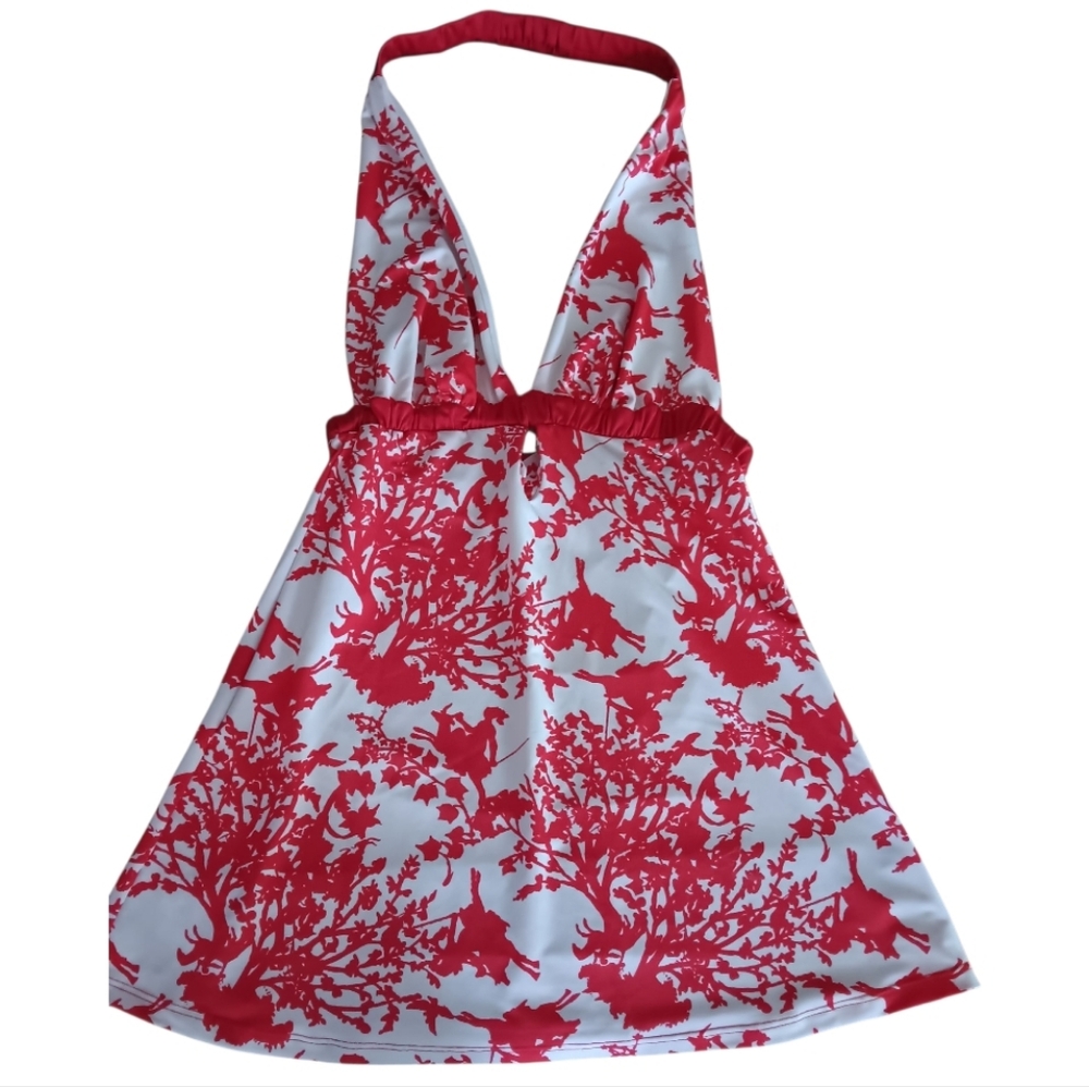 Charlotte Russe Women's Medium/Large Red and Cream Floral Silk Tank Y2k